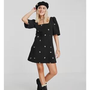 Women ASOS DESIGN quilted mini dress with flower embroidery in black Size 4